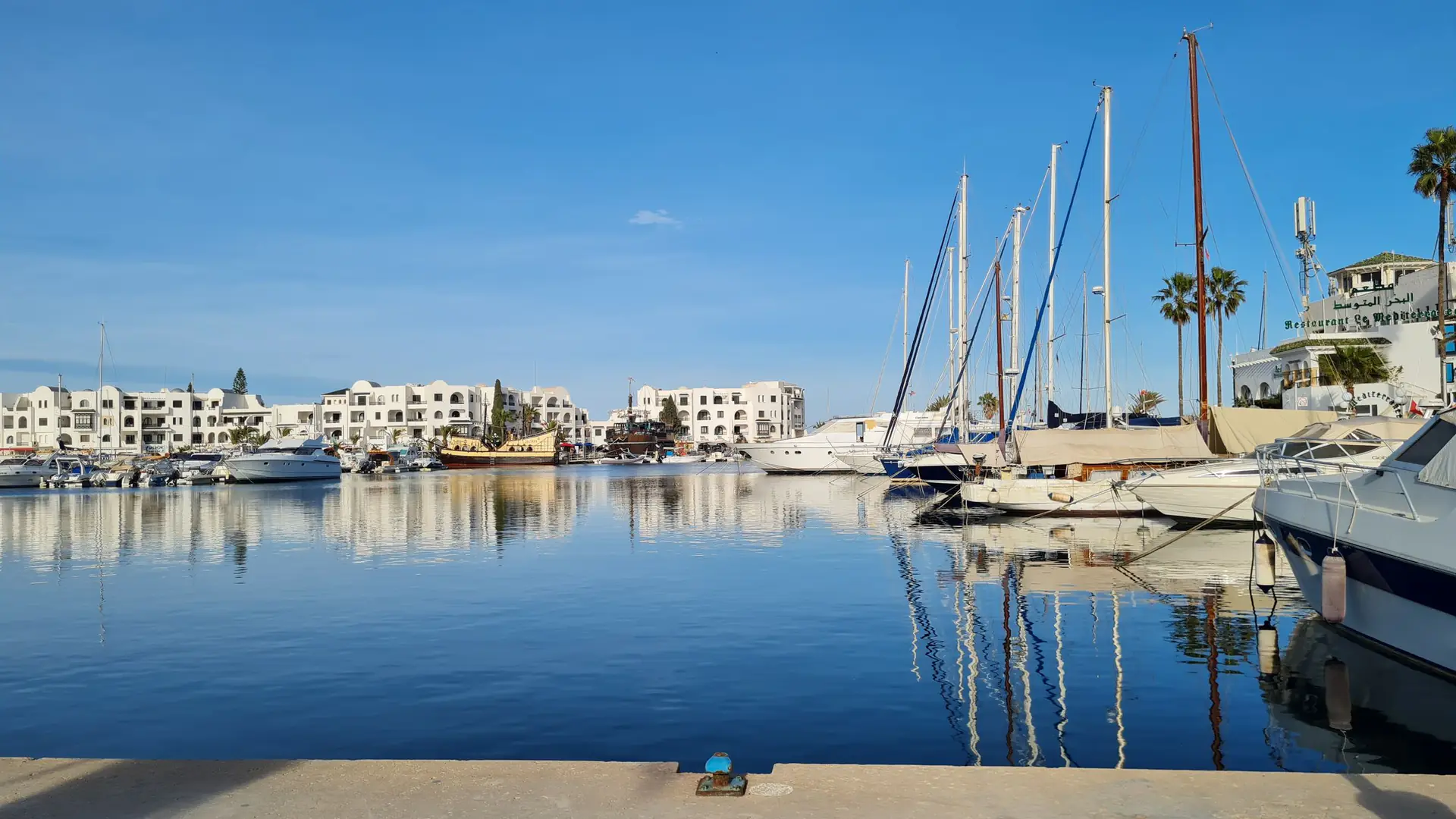 Yachts moored in the marina of Port El Kantaoui