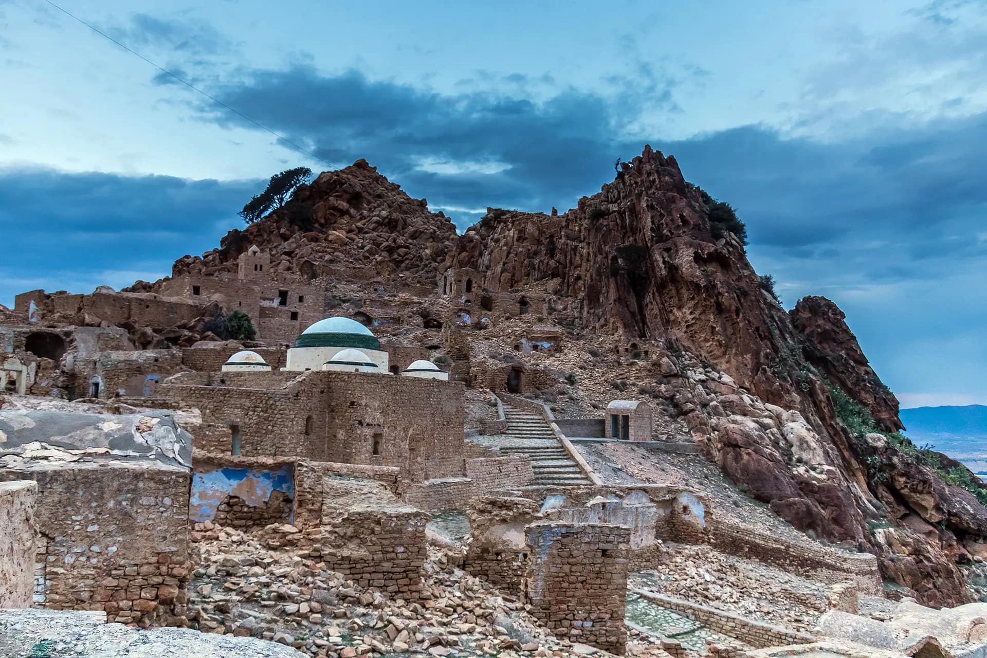Stone houses and mosque of the abandoned Berber village of Zriba Olia