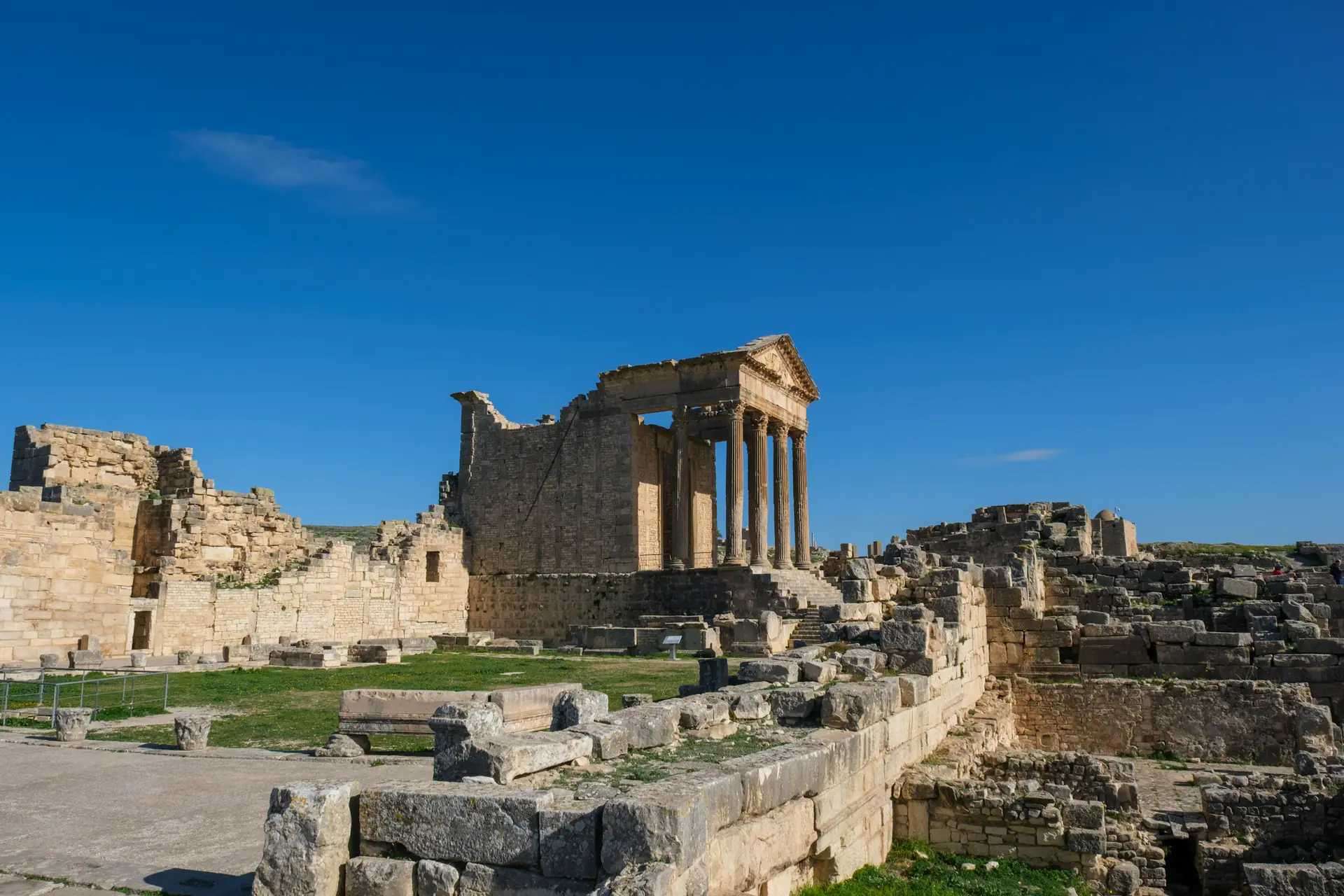 The Capitol of Dougga above the Roman forum, the first stop of the Bulla Regia tour