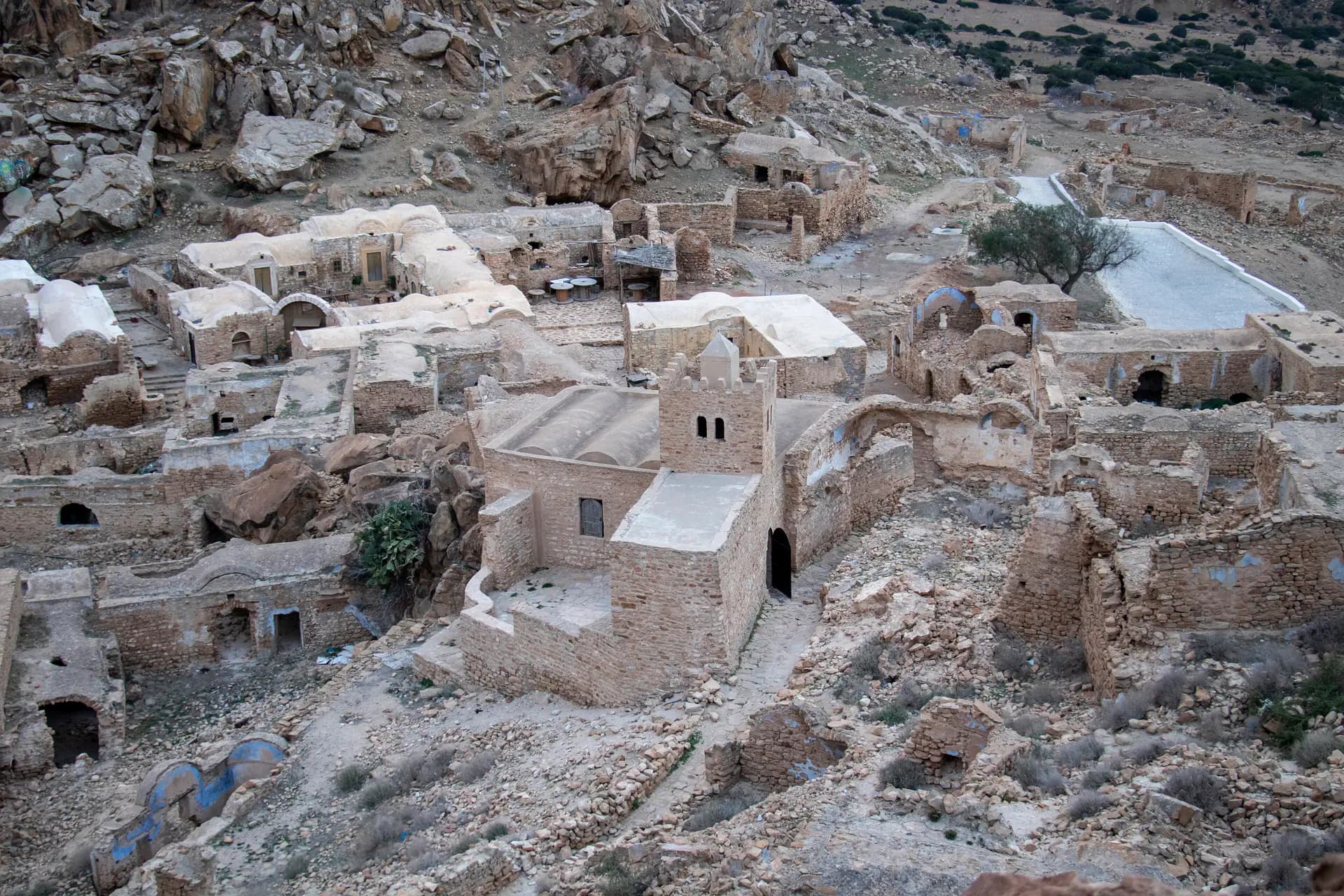Stone houses of the abandoned Berber village of Zriba Olia on a Zaghouan day trip